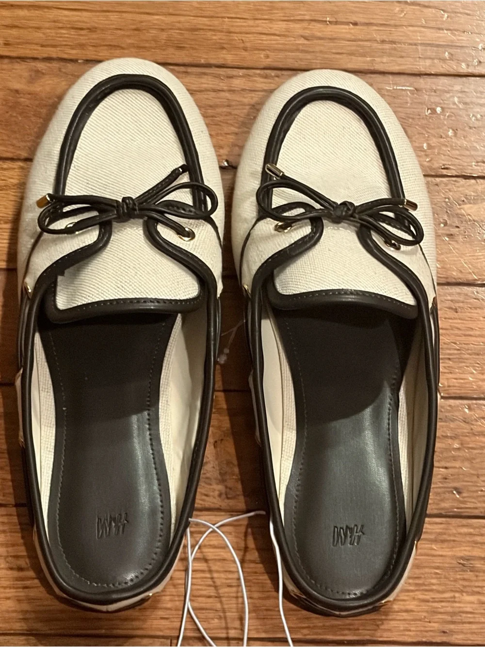 H&M Cream Canvas Loafers with Dark Brown Trim and Bow size 8 NEW 8